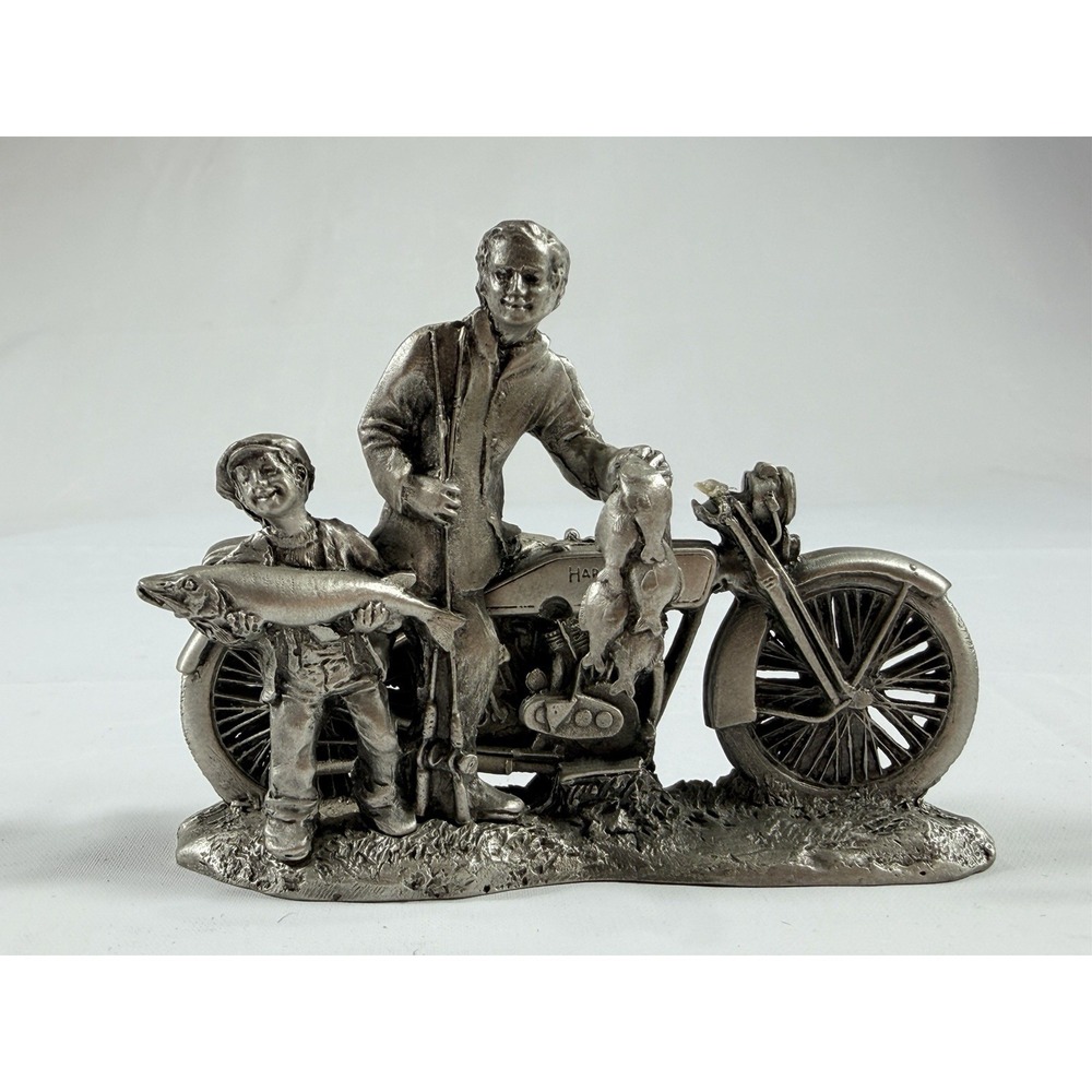 Harley-Davidson Fine Pewter Fishing Scene Figurine Collectable Vintage Winn